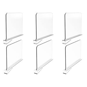 BTSD-home 6 Pack Acrylic Shelf Dividers for Closet Organization Clear Shelf Dividers for Wood Shelves in Bedroom, Kitchen and Office