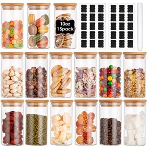fufsxdy 15 Packs Glass Storage Jars with Bamboo Airtight Lids, 10 oz Small Glass Canisters, Glass Food Storage Container, Airtight Pantry Organization, Kitchen Canisters Sets for Kitchen Food Storage