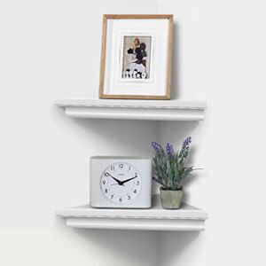 ZGZD White Corner Shelf Wall Mounted Storage Display Shelves for Home Decor, Set of 2