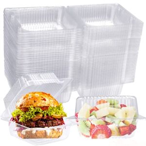 100 Pcs Clear Plastic Square Hinged Food Containers,Disposable Take Out Containers,Clamshell Dessert Container for Salad,Sandwiches,Hamburger,Pastry