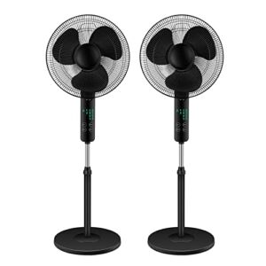 HealSmart 16 Inch 3-Speed Pedestal Fan, 10 Meters Remote Control, Oscillating Standing Fan for Home and Office, 90° oscillation and 30° tilt up & down, adjustable in height, black,2-Pack