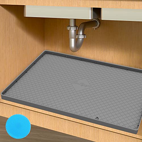 Mats Under Sink Kitchen Cabinet Mat, 34″ x 22″ flexible waterproof Silicone Cabinet Protector & Drip Tray Liner Unique Drain Hole Design. Hold up to 3.3 Gallons of Liquid(Grey) | The Storepaperoomates Retail Market - Fast Affordable Shopping