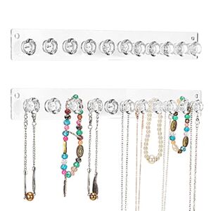 Pangkeep 2 Pack Necklace Hanger Wall Mount Organizer,Clear Acrylic Jewelry Display Holder with 12 Hooks for Chains Bracelets Keys Family Decorates.