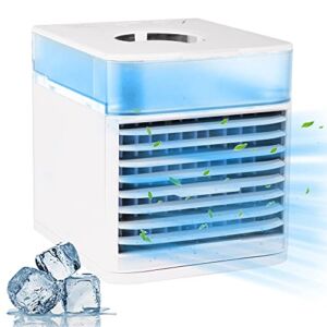 Portable Air Cooler, 4-In-1 Small Air Conditioner, Air Cooling Fan, Aroma Diffuser,7 LED Lights, 3 Speed USB Desktop Cooling Fan for Home, Room, Office.