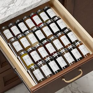 Neatsure Spice Drawer Organizer with 28 Spice Jars, 400 Minimalist Spice Labels and Funnel, 4 Tier Seasoning Rack Tray, 13″ Wide x 16.5″ Deep