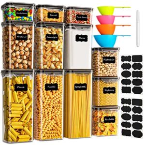 Airtight Food Storage Containers Set with Lids -12 PCS Kitchen Pantry Organization and Storage BPA-Free Plastic Food Containers for Cereal Flour Sugar and Snack, for Organizing with Labels & Marker