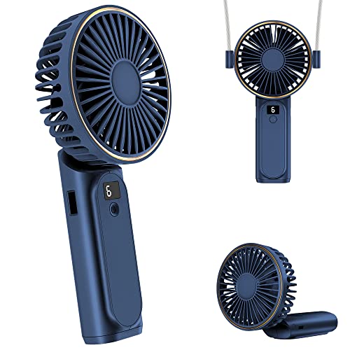 TUNISE Portable Handheld Fan, Neck Fan, 4000mAh Desk Fan, 180° Adjustable, 6 Speed Wind, Display Electricity in Real Time, USB Rechargeable Foldable Fan, Quiet Personal Fan with Power Bank Blue | The Storepaperoomates Retail Market - Fast Affordable Shopping