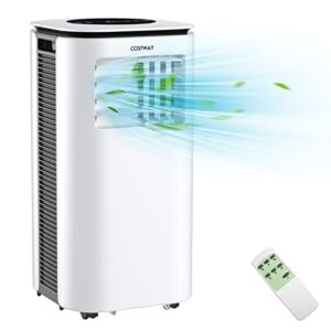 COSTWAY Portable Air Conditioner, 9000BTU 4-in-1 Multi-function Air Conditioner with 2 Wind Speeds, Remote Control, 24H Timer, Window Kit, 350 sq.ft, Smart Portable AC Unit with Sleep Mode, Suitable for Home & Office Use, Energy-saving, White