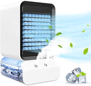 Mini Air Conditioner – Portable Air Conditioner Fan Small AC Unit Personal Desktop Air Cooler Fan – 3 Wind Speeds 7-Color NightLight & Humidify for Dorm Room Office