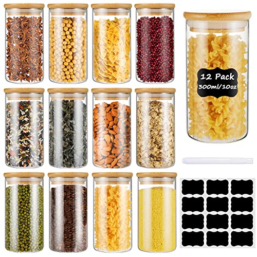 Glass Jars with Bamboo Lids,12 Pack Spice Jars with Bamboo Lids,10oz (300ml) Glass Storage Jars,Glass Canisters with Wood Airtight Lids,Labels,Glass Storage Containers for Food,Beans,Candy,Spice | The Storepaperoomates Retail Market - Fast Affordable Shopping