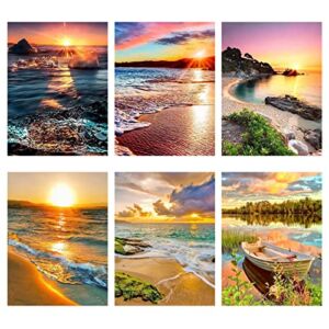 Uatiodo Diamond Painting Kits for Adults, 6 Pack Diamond Painting Kit, DIY 5D Diamond Art Paintings, Sunset Beach Paint with Diamonds, Home Wall Decor, 12*16 inch