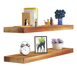 Buwico Floating Shelf, Pine Solid Wood Wall Shelves, Wall Mounted Wooden Shelves for Bathroom Bedroom Living Room Kitchen, Farmhouse Decor Shelves with Invisiable Metal Brackets Set of 2(24in)