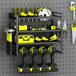 Power Tool Organizer, 4 Layers Garage Tool Organizers and Storage，Drill Holder Wall Mount, Storage Rack for Cordless Drill, Heavy Duty Tool shelf with Screwdriver Holder/Pliers Holder/Hammer Holder