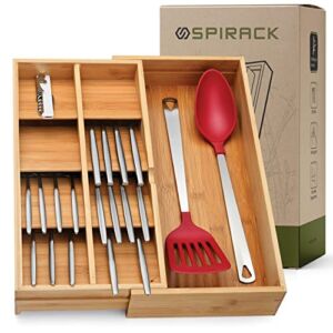 Spirack Extendable Silverware Organizer-Utensil Organizer for Kitchen Drawers, silverware tray for drawer for Flatware & Utensil Storage with Anti-Slip Pads and Deep Compartments – Cutlery Organizer