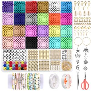 6000 Pcs 24 Colors 6mm Clay Beads,Bracelet Making Kit,Beads for Jewelry Making with Letter Beads Smiley Face Beads Pendant Charms Kit and Elastic Strings,Gifts for Girls