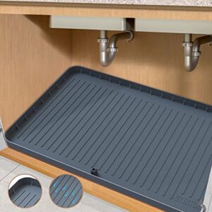 Under Sink Mat, 34″ x 22″ Under Sink Mats for Kitchen Waterproof – Silicone Under Sink Liner Drip Tray with Drain Hole, Sink Cabinet Protector Mats for Kitchen & Bathroom (Grey)
