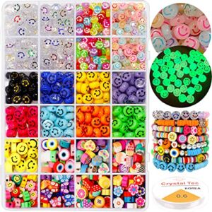Natonhi Smiley Face Polymer Clay Beads 480 Pcs Cute Flower Fruit Heart Clay Beads Charms for Bracelets Jewelry Necklace Earring Making, Bracelet Making Kit for Women and Girls
