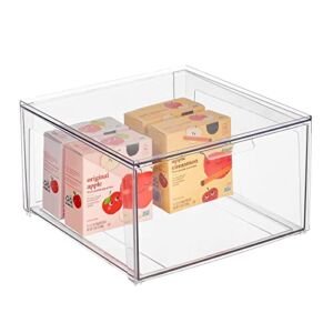 mDesign Stackable Storage Containers Box with Pull-Out Drawer – Stacking Plastic Drawers Bins for Kitchen Pantry and Cupboard, Cabinet, Counter, Island and Tables – Lumiere Collection – Clear