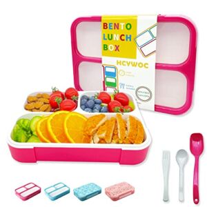 HCYWOC Bento Lunch Box for Kids, BPA-Free Bento Box for Kids, Leak Proof 3 Compartments Bento Box Adult Lunch Box, Lunch Box Containers for Older Kids and Portion-controlled Adult, 1000ml (Pink)
