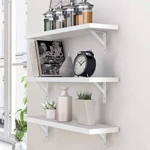 VOGGV Floating Shelves ,Wall Shelves with Triangle Brackets, Wall Mounted Floating Shelf Multifunctional Storage Decor for Living-Room,Bathroom,Dining Room, Office, Bedroom,White