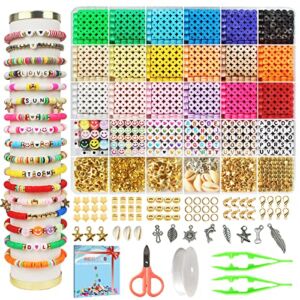 Redtwo 5100 Clay Beads Bracelet Making Kit, Preppy Spacer Flat Beads for Jewelry Making ,Polymer Heishi Beads with Charms and Elastic Strings Gifts for Teen Girls Crafts for Girls Ages 8-12