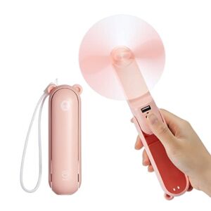 Portable Handheld Mini Fan, Bear Personal Pocket Fan USB Rechargeable Folding Small Fan Suitable for Summer Outdoor Travel (Pink, One Size)