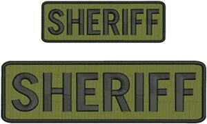 “Sheriff” Embroidery Patch 3X8 and 2X6 INCHES Hook OD Green. Regular Embroidery Cloth Fabric Sheriff Patch