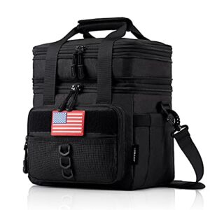JOYHILL Tactical Lunch Box for Men, Double Deck Expandable Insulated Lunch Bag, Large Durable Thermal and Cooler Bag for Adult, Modern Leakproof Bag for Adult Work, Camping, Picnic, Black