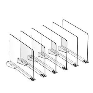 SOKIMBOX 6-Pack Acrylic Shelf Dividers for Storage and Organization in Bedroom Closet, Bathroom, Kitchen, Office, Bookshelf Dividers, Multipurpose Organizer Dividers,Clear