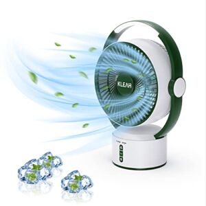 Battery Operated Fan by KLEAH- 9” Enhance Air Circulation Rechargeable Fan with DC Motor of 3 Power Modes, LED Portable Cordless Oscillating Camping Fan for Bedroom, Work, Party & Camping