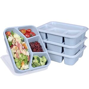 shopwithgreen 4 Packs BPA-Free Meal Prep Plastic Lunch Containers with 4 Compartments, Reusable Bento Box for Kids/Toddler/Adults, Stackable Food Storage Containers Microwave/Dishwasher/Freezer Safe