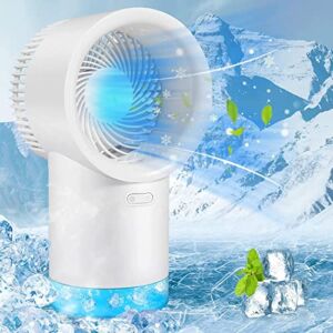 Portable Air Conditioner, Rechargeable Personal Air Cooler, USB Air Conditioner Fan with 3-Speed, Cordless 3 in 1 Mini Air Conditioner Desk Spray Fan, Quiet Aroma Diffuser Fan with Handle for Home/Camping/Desk