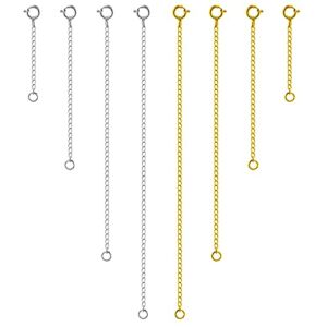 Necklace Extender, 8Pcs Gold and Silver 925 Sterling Silver Necklace Extenders Chain Bracelet Anklet Extension for Women Multiple Necklaces Jewelry (1”, 2”, 3”, 4”)