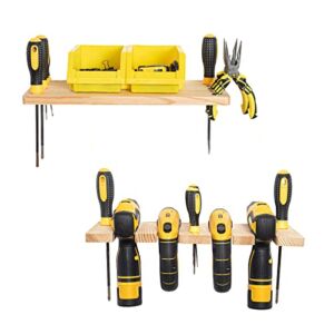 Wood Screwdriver Organizer Wall Mount, Drill Holder and Pliers Rack, Tool Organizer and Storage for Garage Workshop Home