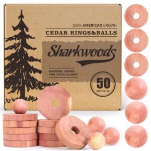 Cedar Blocks for Clothes Storage Cedar Variety 50 Pack, 30 Cedar Rings & 20 Cedar Balls 100% Natural Aromatic Cedar Accessories for Closets & Drawers (50Pack-Rings & Balls)