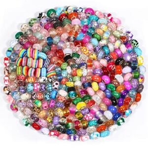 223 PCS Large Hole Glass Beads for Jewelry Making, Cludoo European Beads Bulk Mixed Color Spacer Beads with Rhinestones Lampwork Beads for DIY Craft Charms Bracelet Necklace Earring Making