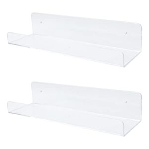 ATROPOS Acrylic Shelves, 2 Pack 15 Inch Floating Wall Floating Acrylic Shelves,5MM Thick Clear Acrylic Shelves for Modern Picture Ledge Display Toy Storage Wall Shelf,Living,Bathroom
