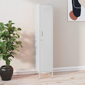 FAMIROSA Single Door Metal Locker Storage Cabinet with 4 Adjustable Shelves, Metal Cabinet Home Office Storage Cabinets with Doors and Shelves, File Cabinet Organizer 13.8″x18.1″x70.9″ White