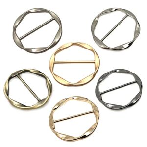 WJAJOY 6 PCS Silk Scarf Ring Clip T-shirt Tie Clips Women, Fashion Round Alloy Scarf Ring and Slide Tshirt Twist Knot Clip Buckle Circle Clothing Ring Wrap Holder Clothes Hat Belt Decor Multicolor