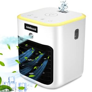 Portable Air Conditioner, Air Conditioner Fan with 3 Speeds, Personal Air Cooler with light for Home Office and Room