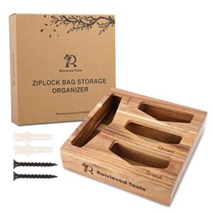 Retrieved Tools Ziplock Bag Storage Organizer – Acacia Wood Food Bags Container for Kitchen Drawer – Compatible with ziplock Brands. Baggie Dispenser – Holder for Gallon, Quart, Sandwich and Snack