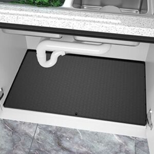 HolaDream Under Sink Mat 34”x22” Kitchen Waterproof Silicone Cabinet Mat Liner Drip Tray with Drain Hole Design for Bathroom and Laundry, Black
