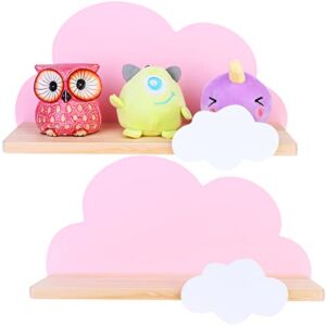 Haomian 2 Pcs Pink Cloud Shelves for Children’s Nursery Or Bedroom,Kids Nursery Room Shelves,Floating Bedroom Baby Book Shelf Storage Shelf, Cloud Floating Wooden Shelf Wall Decoration