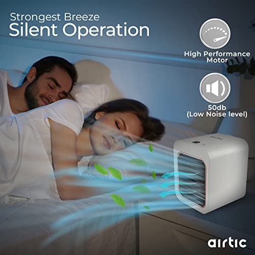 Airtic Mini Portable Air Cooling Fan, Personal Cooler, 3 Wind Speeds 2 Evaporative LED Light, Rechargeable Battery 4-16H, Small Fan for Office Desk Camping Tent Bed, White, 5.1 x 5.7 6.3 | The Storepaperoomates Retail Market - Fast Affordable Shopping