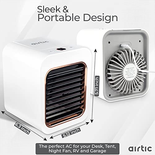 Airtic Mini Portable Air Cooling Fan, Personal Cooler, 3 Wind Speeds 2 Evaporative LED Light, Rechargeable Battery 4-16H, Small Fan for Office Desk Camping Tent Bed, White, 5.1 x 5.7 6.3 | The Storepaperoomates Retail Market - Fast Affordable Shopping