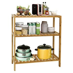 Kinsunny Standing Shelf 3-Tier Bamboo Kitchen Storage Rack Utility Stand Shelf Multifunctional Holder for Bathroom, Living Room