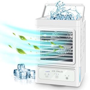 Portable Air Conditioner with 3 Wind Speeds,60°&120°Auto Oscillation Evaporative Portable Air Conditioner Fan,Quite Personal Air Cooler Humidifier for Home Office Outdoor,White