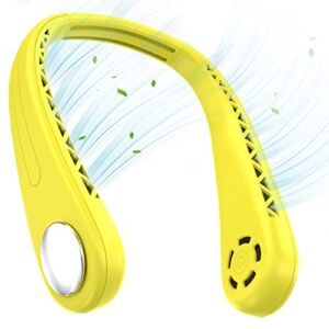 Nhpoi Portable Neck Fan,Wearable Bladeless Hands-Free Fan,Quiet Design 3 Speed Fan,Rechargeable,Leafless,Headphone Design,360° Surround Faster Cooling Fan for Indoor,Outdoor 2022–Yellow