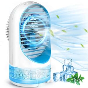 Portable Air Conditioner Fan Personal Air Cooler with 3 Speeds Wind and 7 Color LED Light Small Evaporative Cooling Fan Mini Humidifier Misting Fan for Bedroom, Home, Office