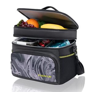 EVERFUN Insulated Cooler Bag Dual Compartments Soft Lunch Bag for Men Women Lunch Box 24 Can Collapsible Waterproof Leak-Proof Lunch Coolers for Work Office